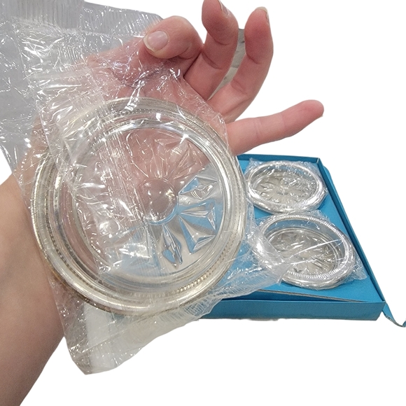 Birks Vintage Coasters Set of 4 in Original Box Glass & Silver Plate / Ashtrays - Picture 6 of 16